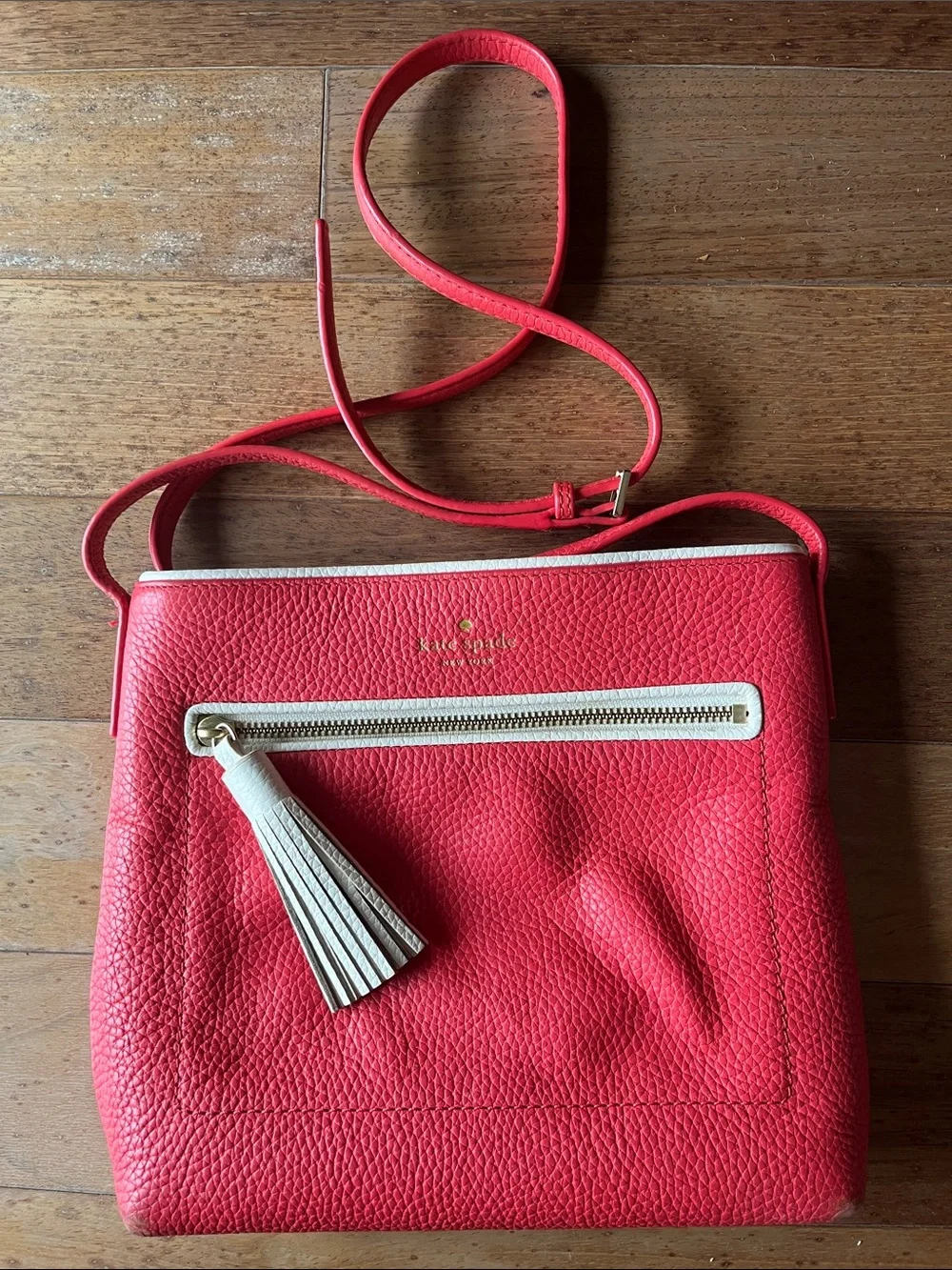 kate spade Red Pebbled Leather Crossbody with White Trim